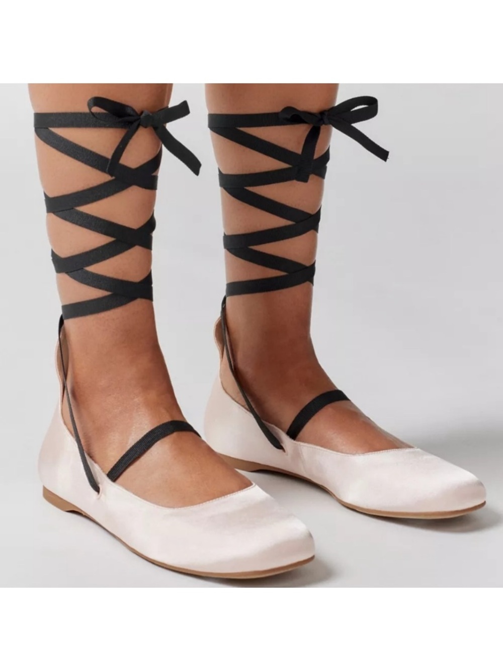 Urban Outfitters Pink Satin Ballet Ribbon Strap Mary Jane Flats Sz 10